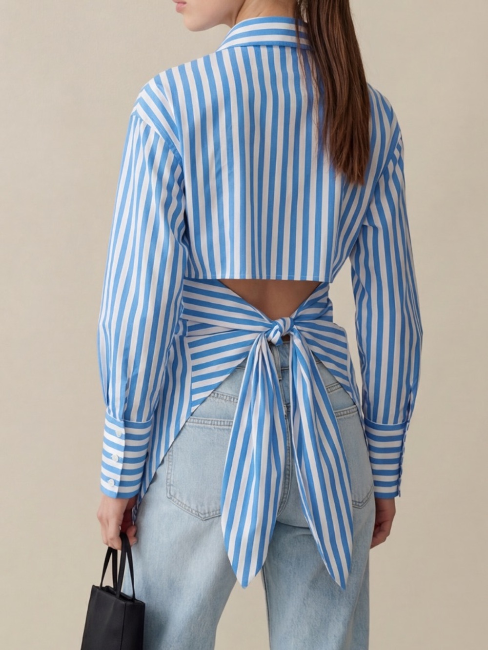 Caara Natasha Top Blue Stripe Tie-Back Top Few Moda NWT Size 0 Retail $172